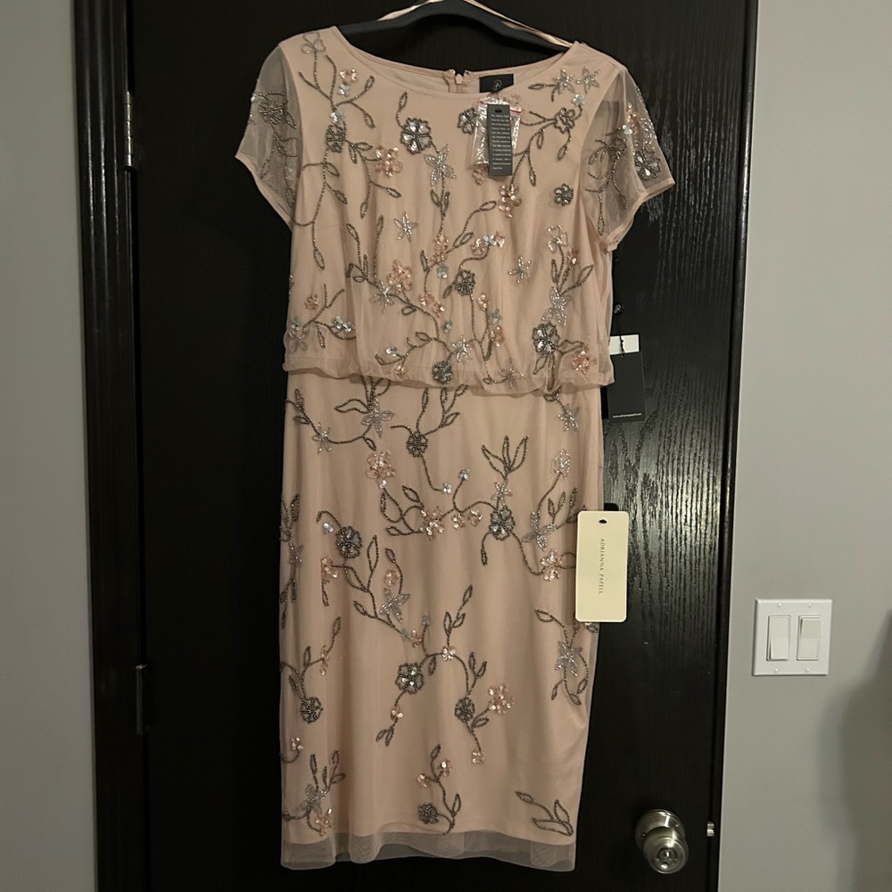 Adrianne Papell NWT Blush Beaded Blouson Knee-length Size 10